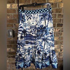 House of Harlow 1960 Blue and White Tropical Midi Skirt SP